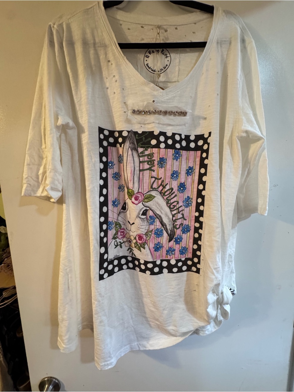 A Rare Bird Graphic Bunny Short Sleeve Tee with Floral Print
